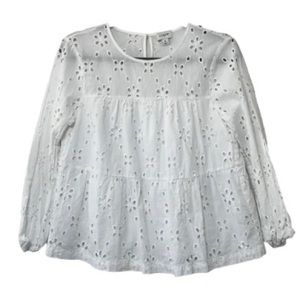 J. Crew White Eyelet Tiered Popover Top